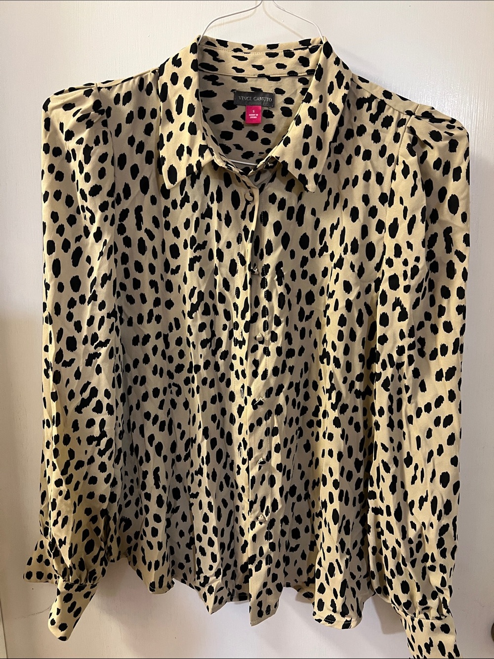 Vince Camuto Cream and Black Leopard-Spot Button Down Shirt